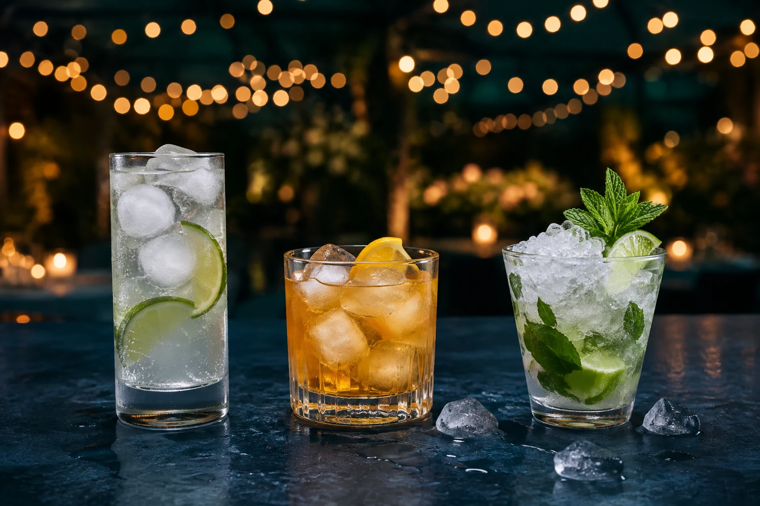 Erfrischende Drinks mit Eiswürfeln und Crushed Ice